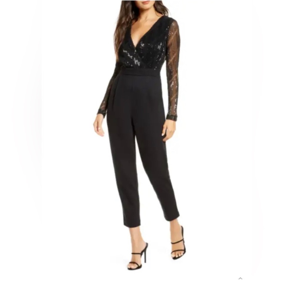 FRENCH CONNECTION NWT Black Rubina Sequin Bodice Long Sleeve Jumpsuit 4